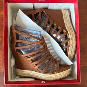Brown Strappy Wedge Sandals